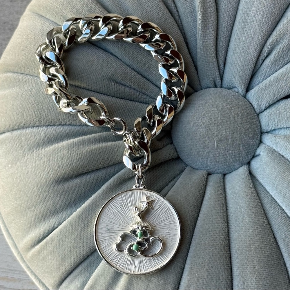 Vintage Mid-Century Silvertone Chunky Link Charm Bracelet 7.25"